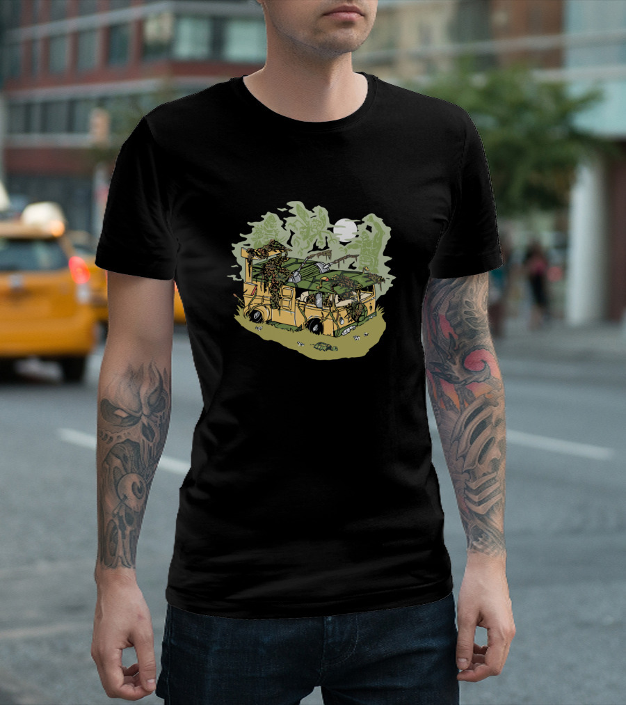 Haunted Old Party Wagon With Creepy Vines And Full Moon T-Shirt
