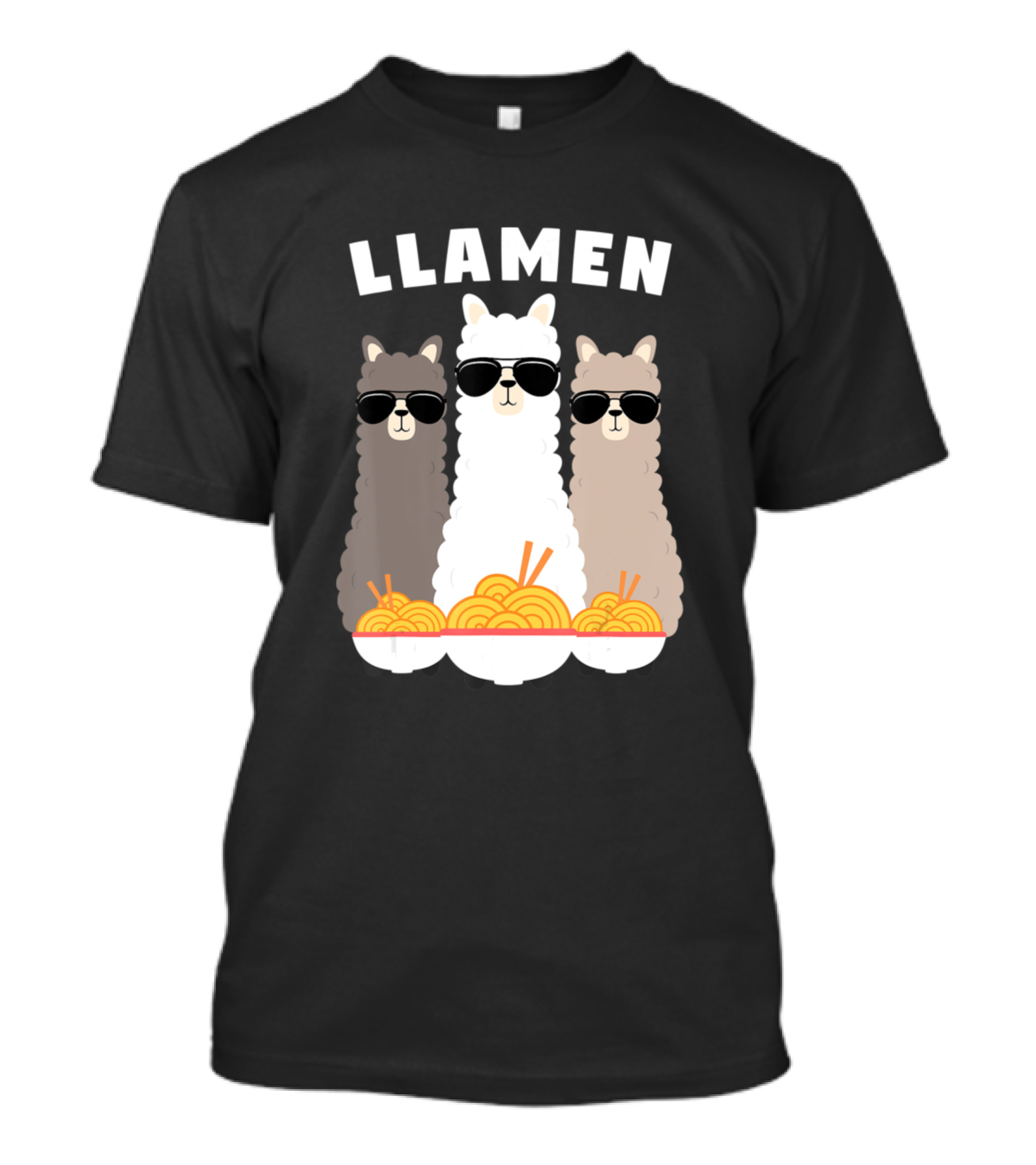 Llamen Ramen Noodles Sunglasses Trio Llamas T-Shirt