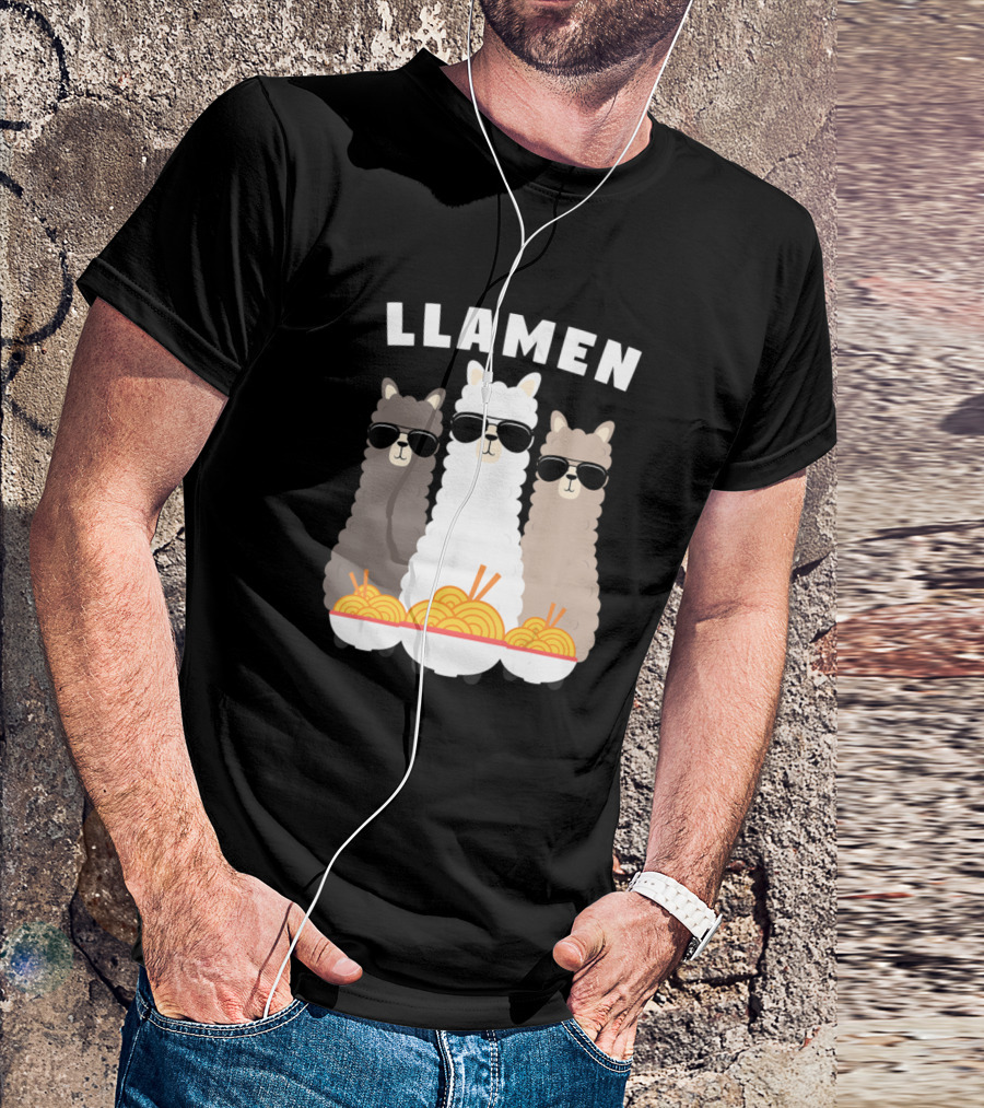 Llamen Ramen Noodles Sunglasses Trio Llamas T-Shirt