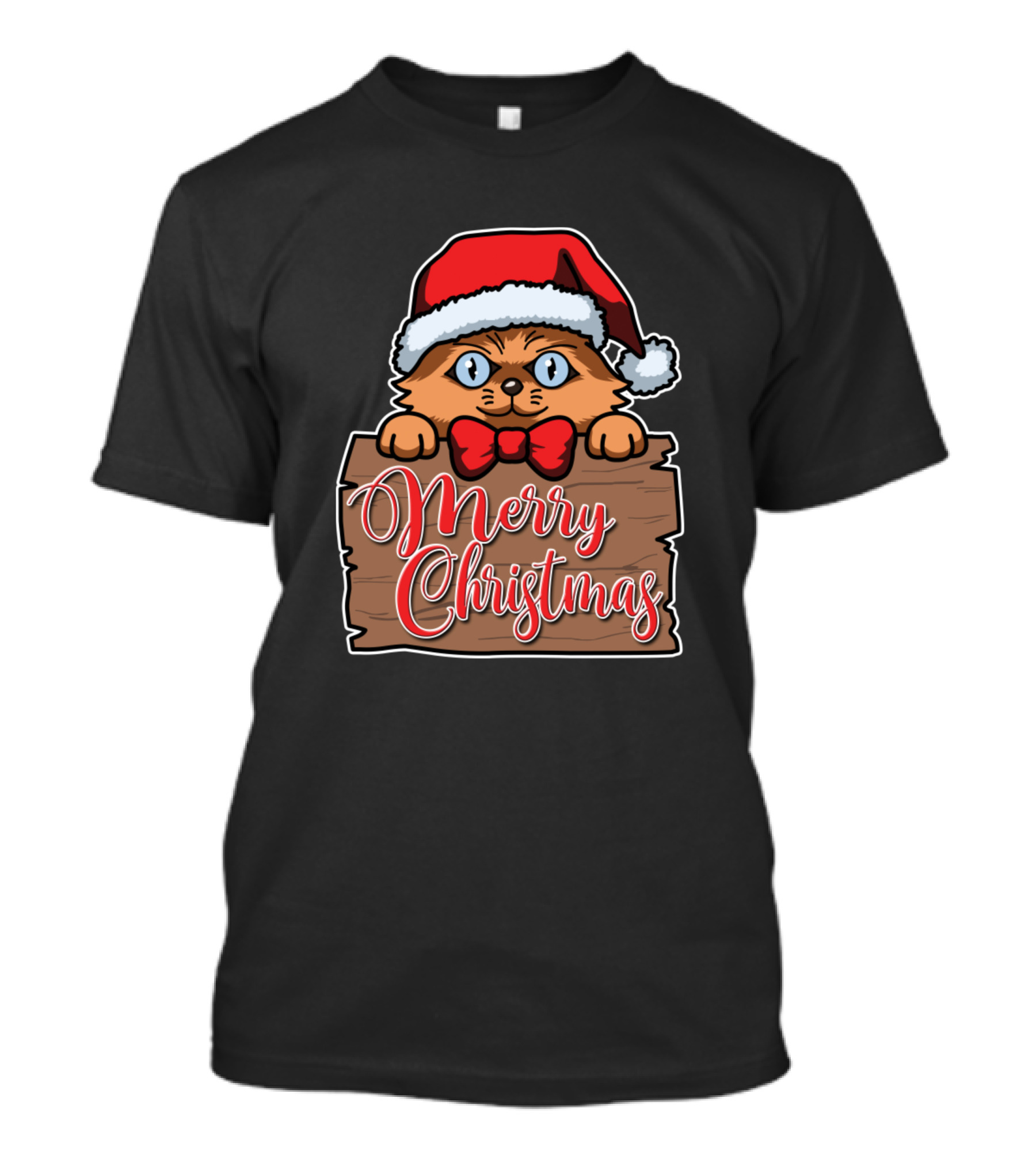 Merry Christmas Funny Cute Santa Cat Lover With Santa Hat Bow Tie T-Shirt