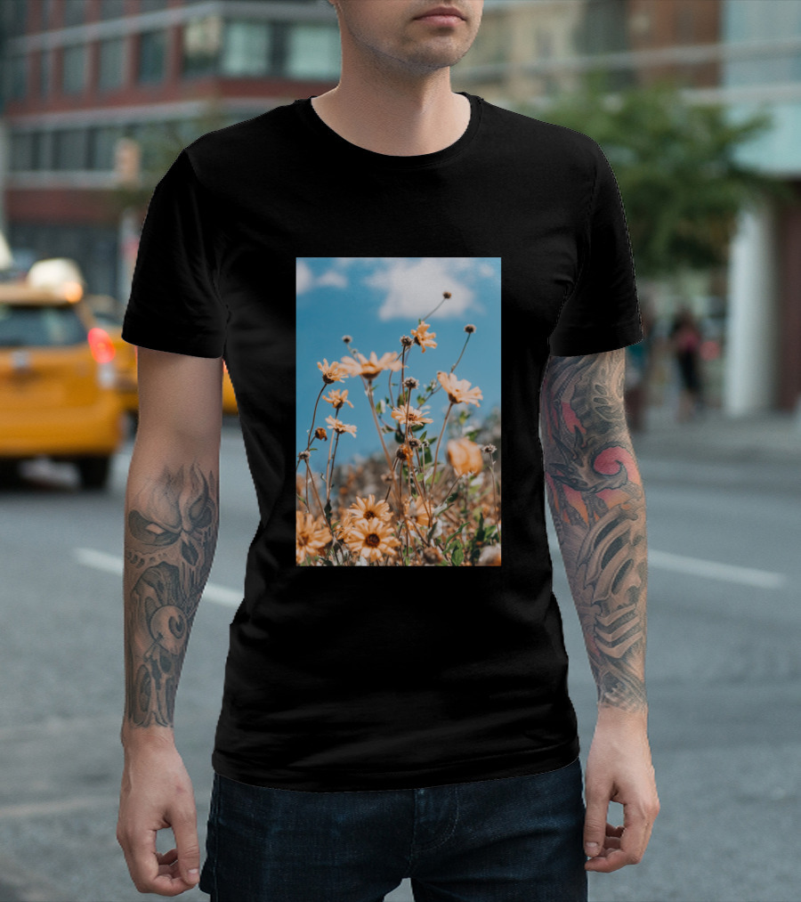 Photograph Of Orange Flowers Under Blue Sky In California United T-Shirt