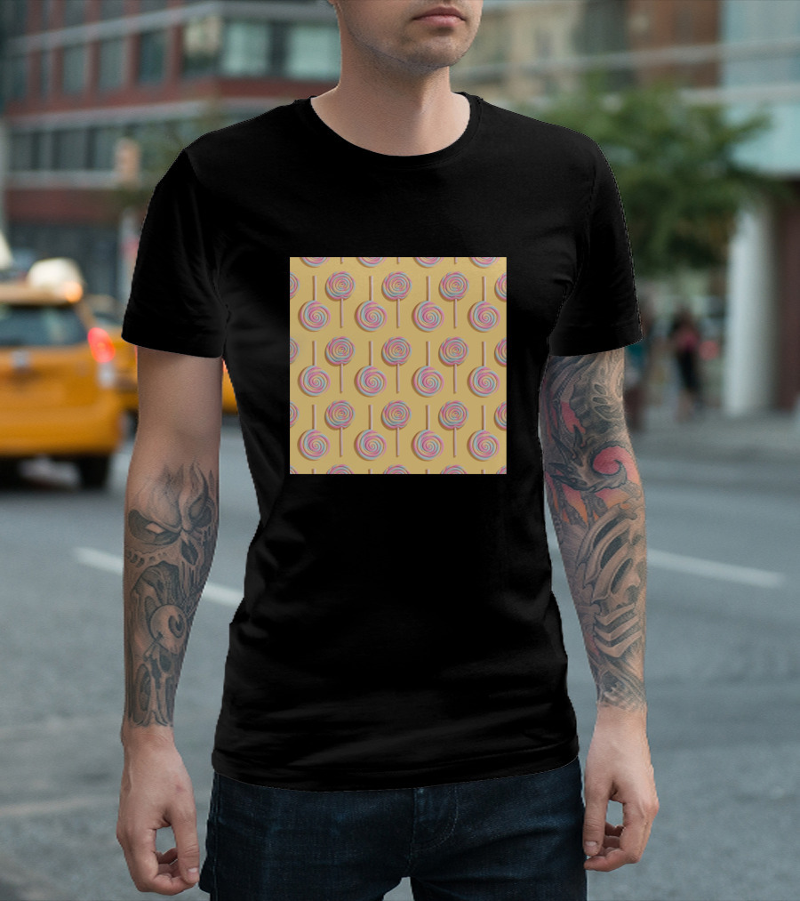 Photograph Of Pastel Lollipops On A Yellow Background T-Shirt