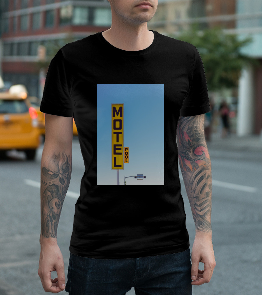 Retro Yellow Motel Pool Sign Against Clear Sky T-Shirt
