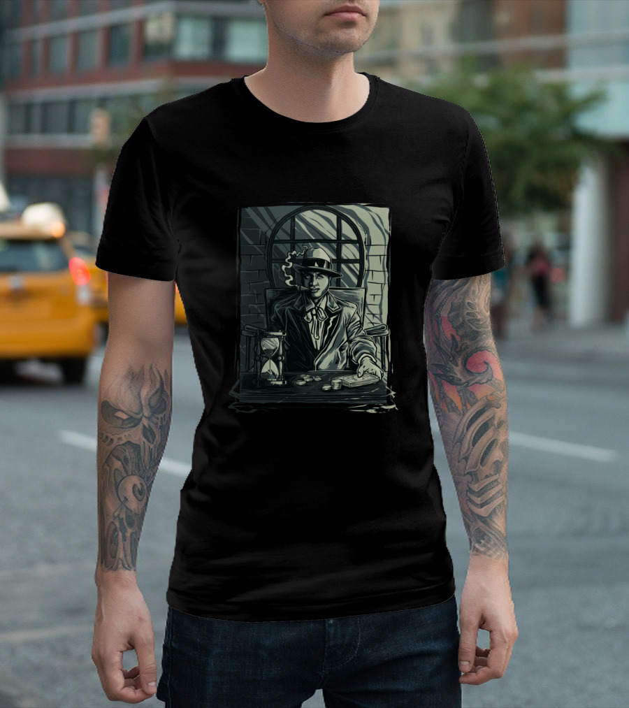Retro Gangster Cigar Hourglass and Money Scene T-Shirt
