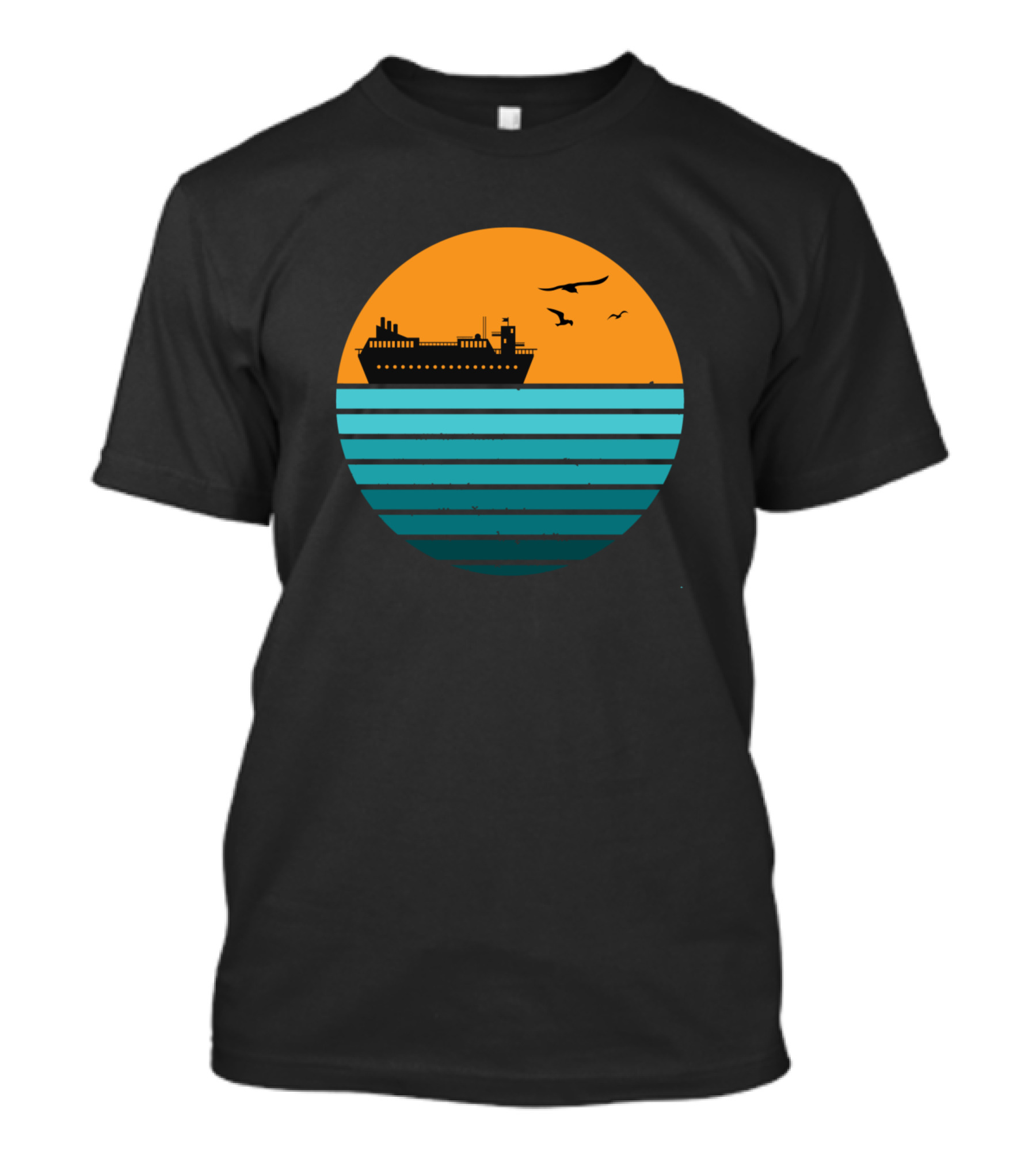 Retro Vintage Cruise Ship Family Vacation At Sunset With Ocean Horizon T-Shirt