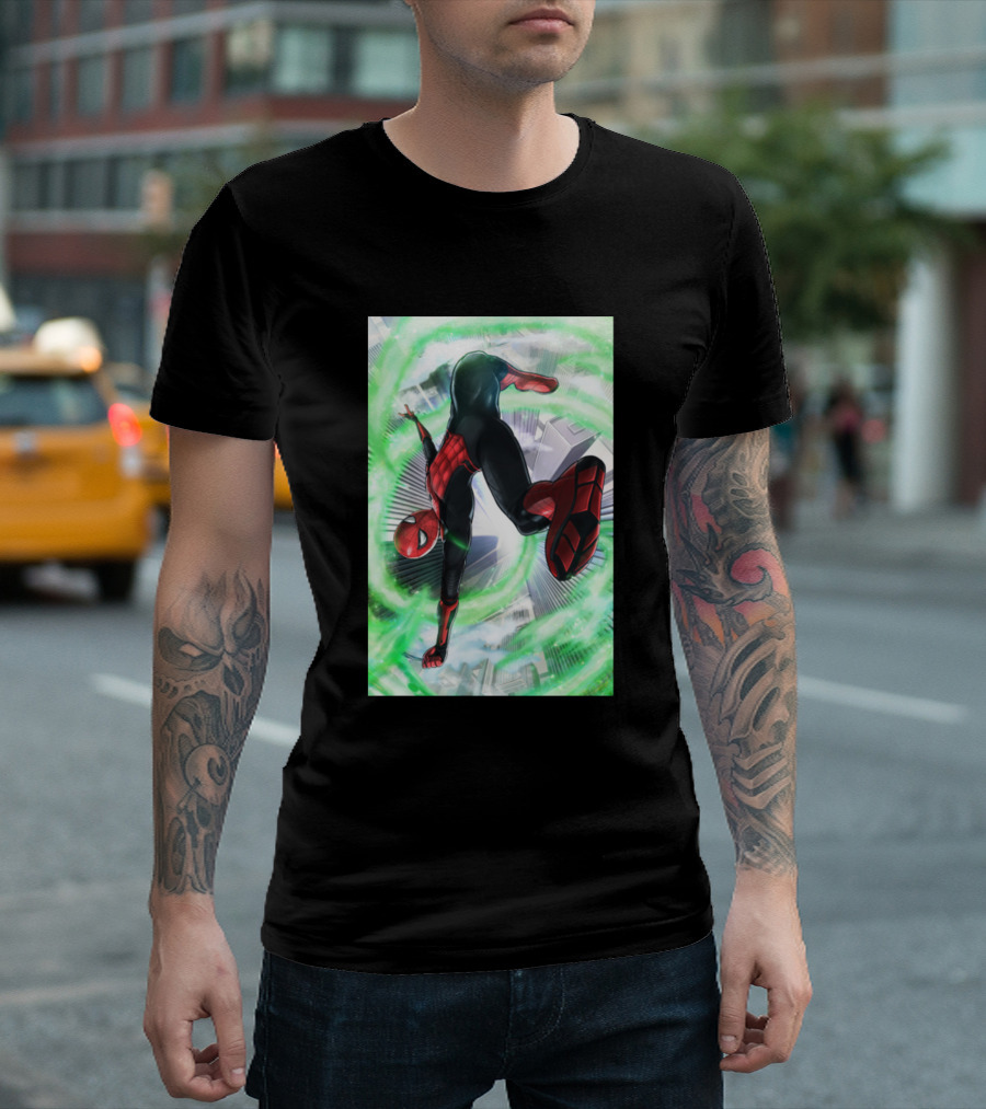 Spider Man Swinging Through Mysterio's Illusions T-Shirt