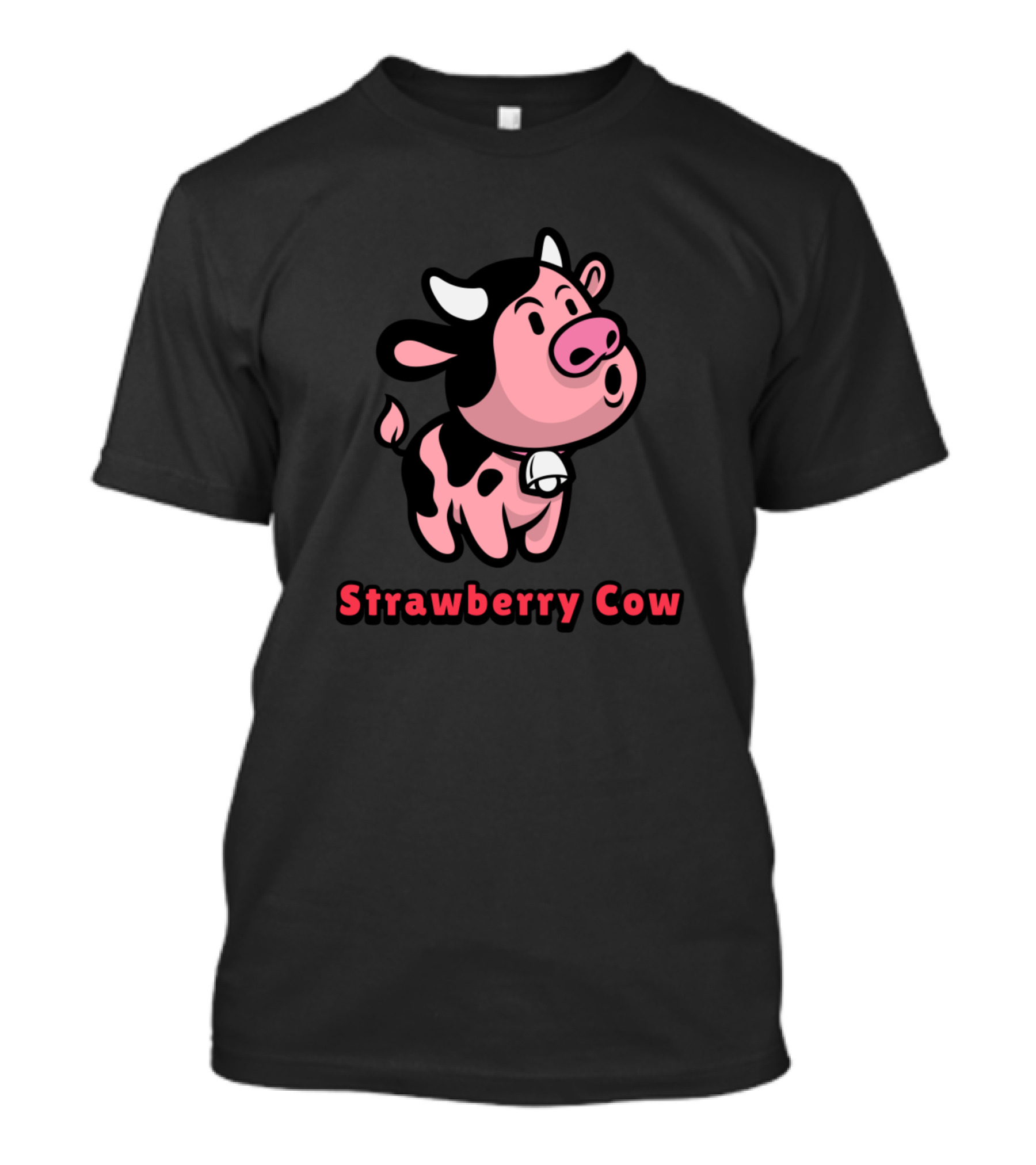 Strawberry Cow Cute Cartoon Character Black And Pink T-Shirt