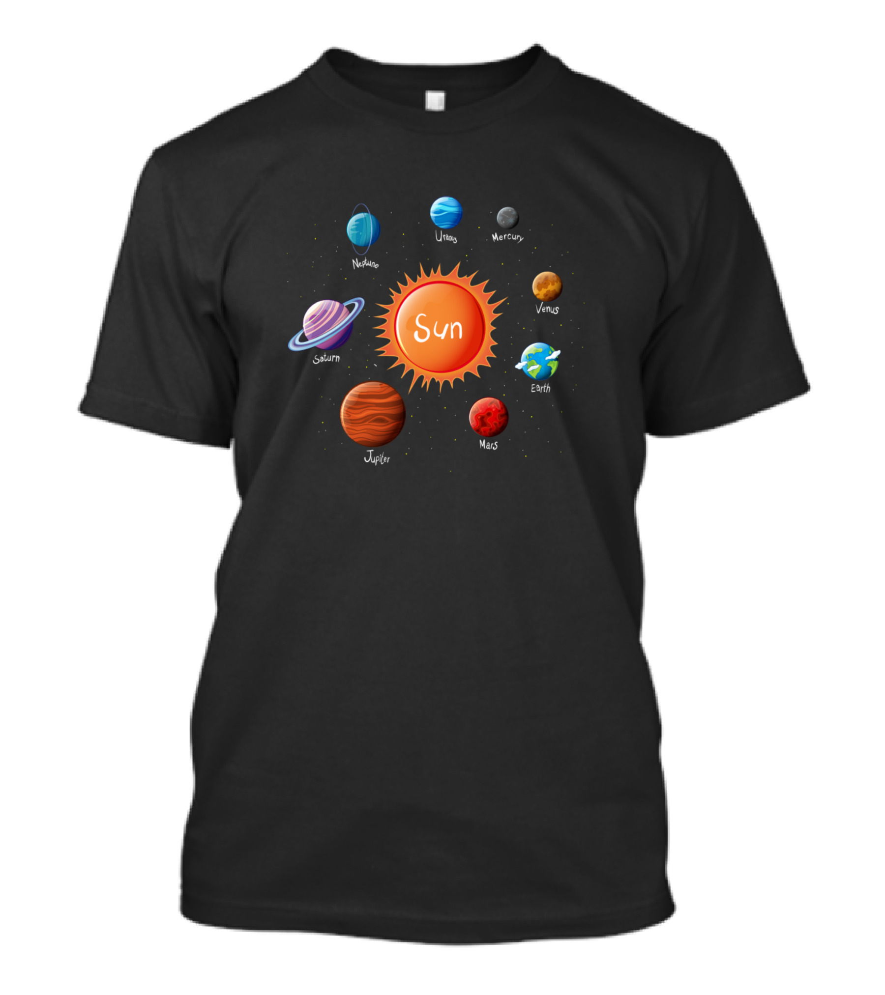 Sun Mercury Venus Earth Mars Jupiter Saturn Neptune Uranus Planetary System T-Shirt