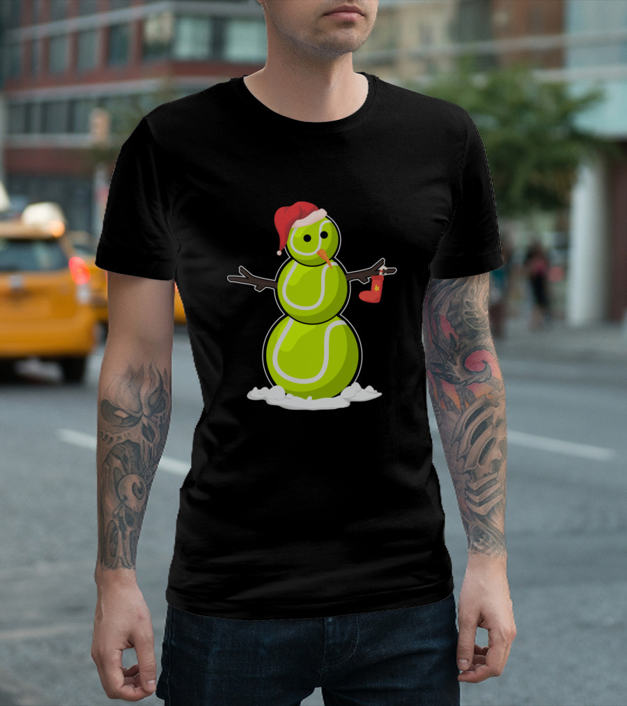 Tennis Snowman Funny Christmas Tennis Player Festive Stocking T-Shirt