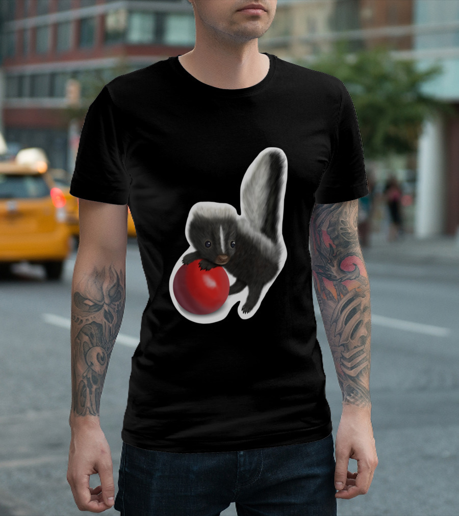 Adorable Baby Skunk with Red Ball T-Shirt