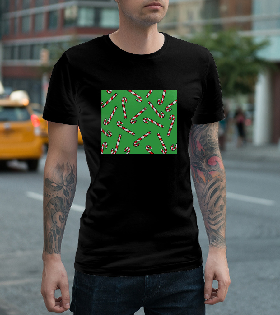 Candy Cane Green Background T-Shirt