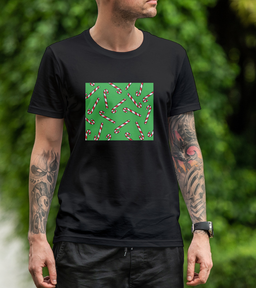 Candy Cane Green Background T-Shirt