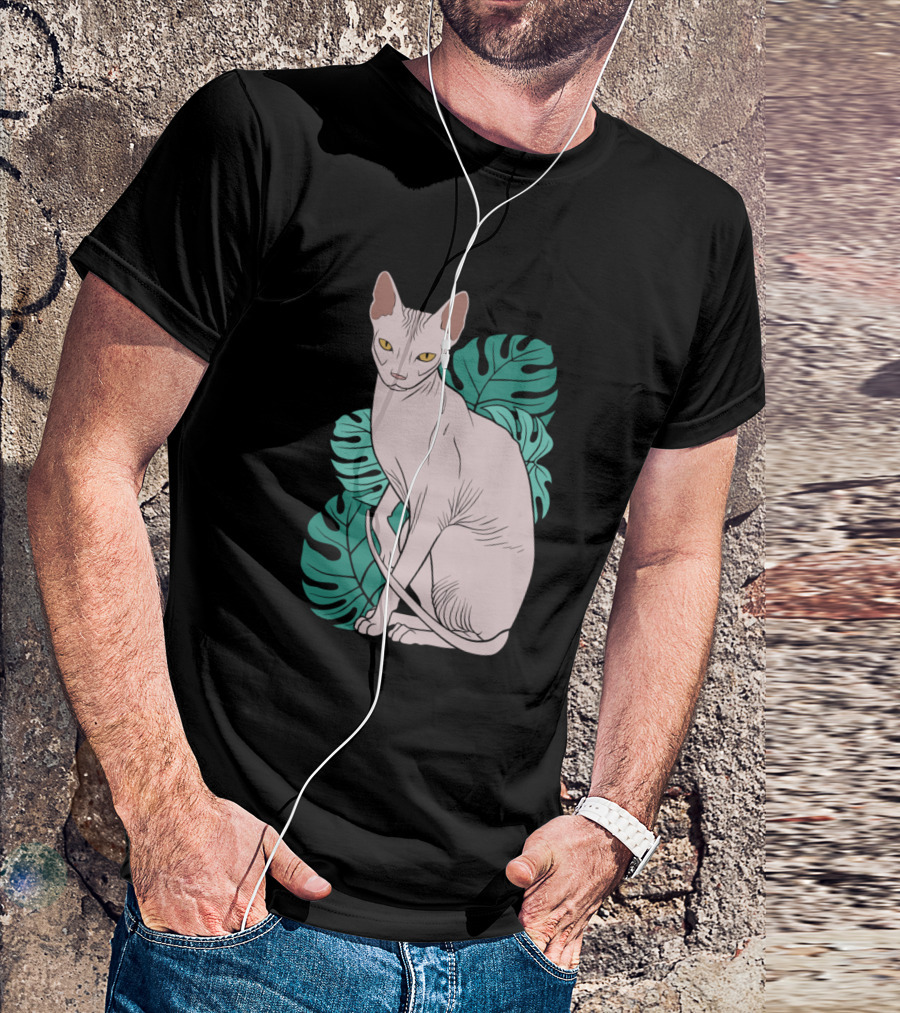 Chill Sphynx Cat With Tropical Leaves T-Shirt