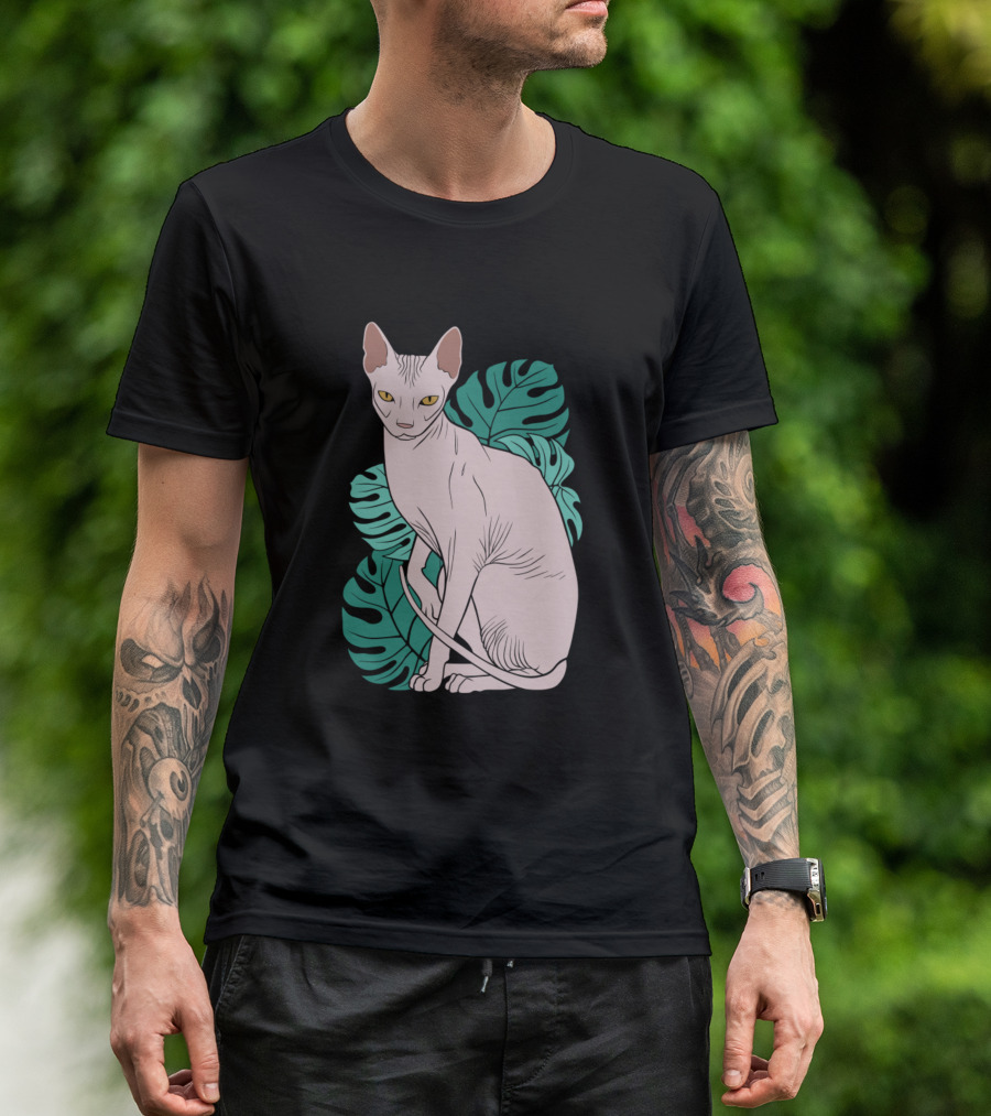 Chill Sphynx Cat With Tropical Leaves T-Shirt