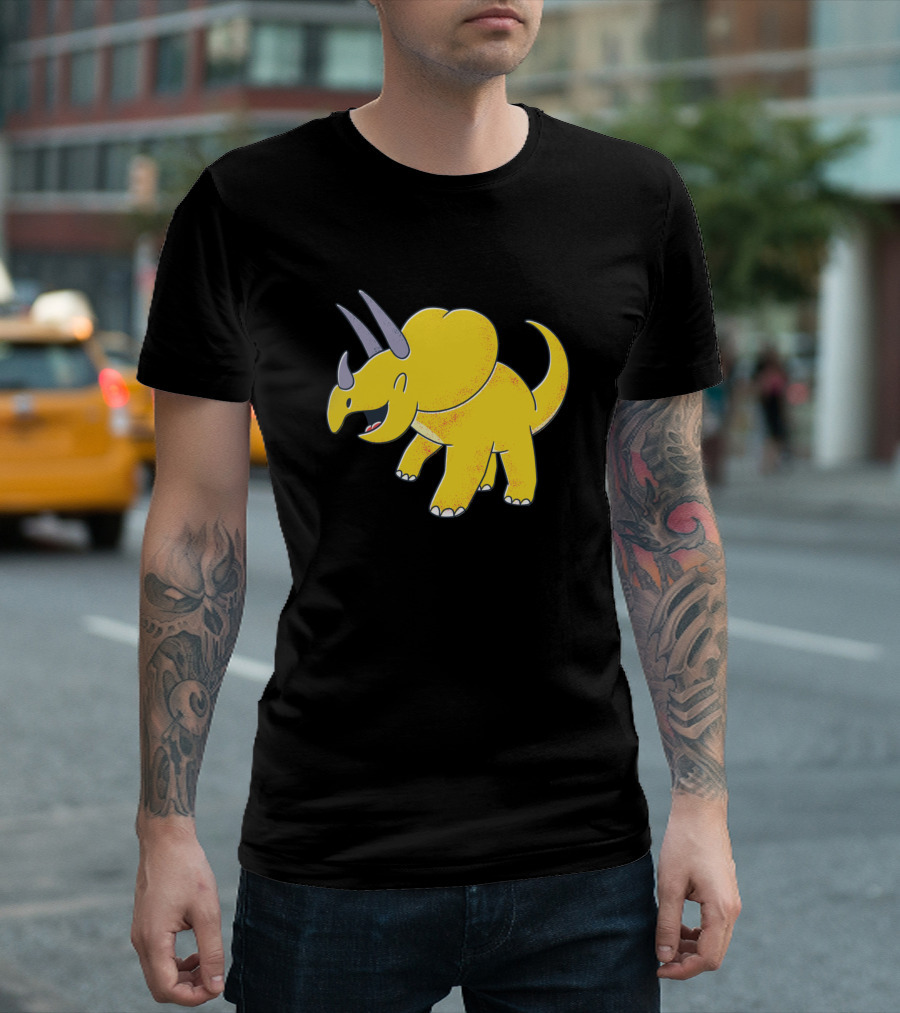 Adorable Yellow Triceratops Cartoon With Horns T-Shirt