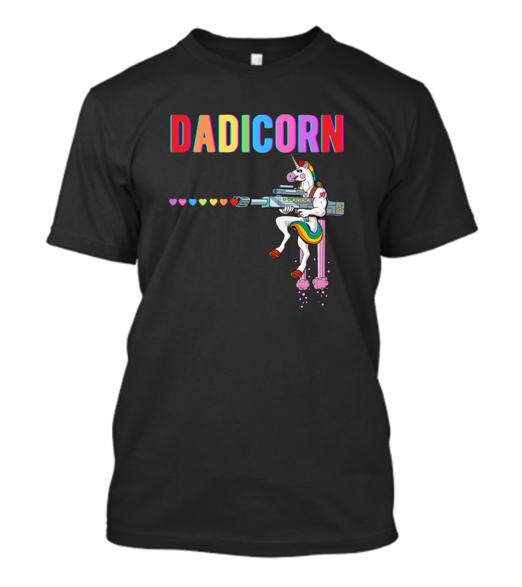 Dadicorn Unicorn Security Dad Unicorn Dadacorn Rainbow Hearts Gun T-Shirt
