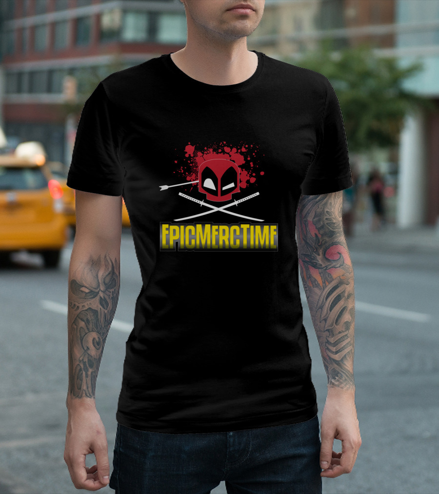 Epic Merc Time Red Mask Swords Arrow Splash T-Shirt