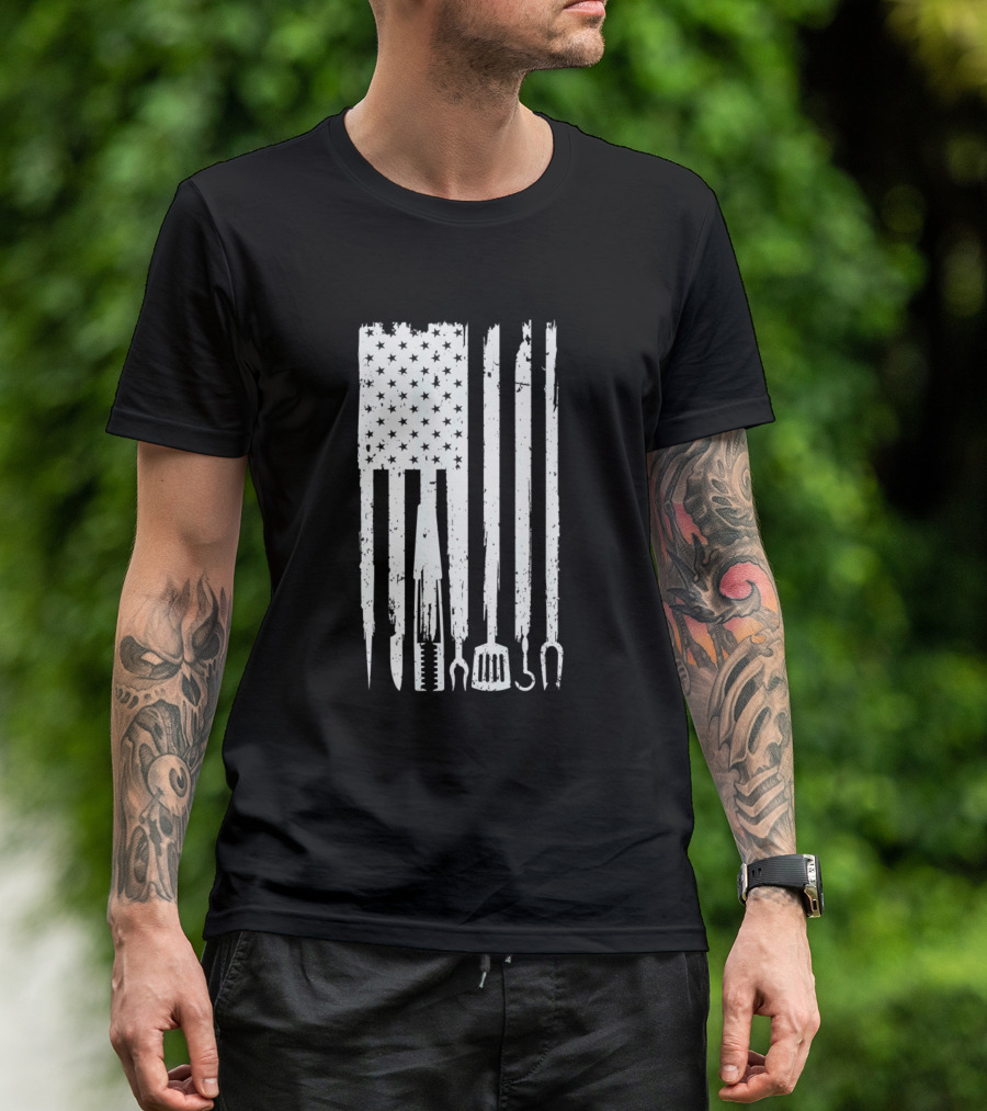 American Flag BBQ Tools Funny Bbq For Fans Of Smoking Grilling T-Shirt