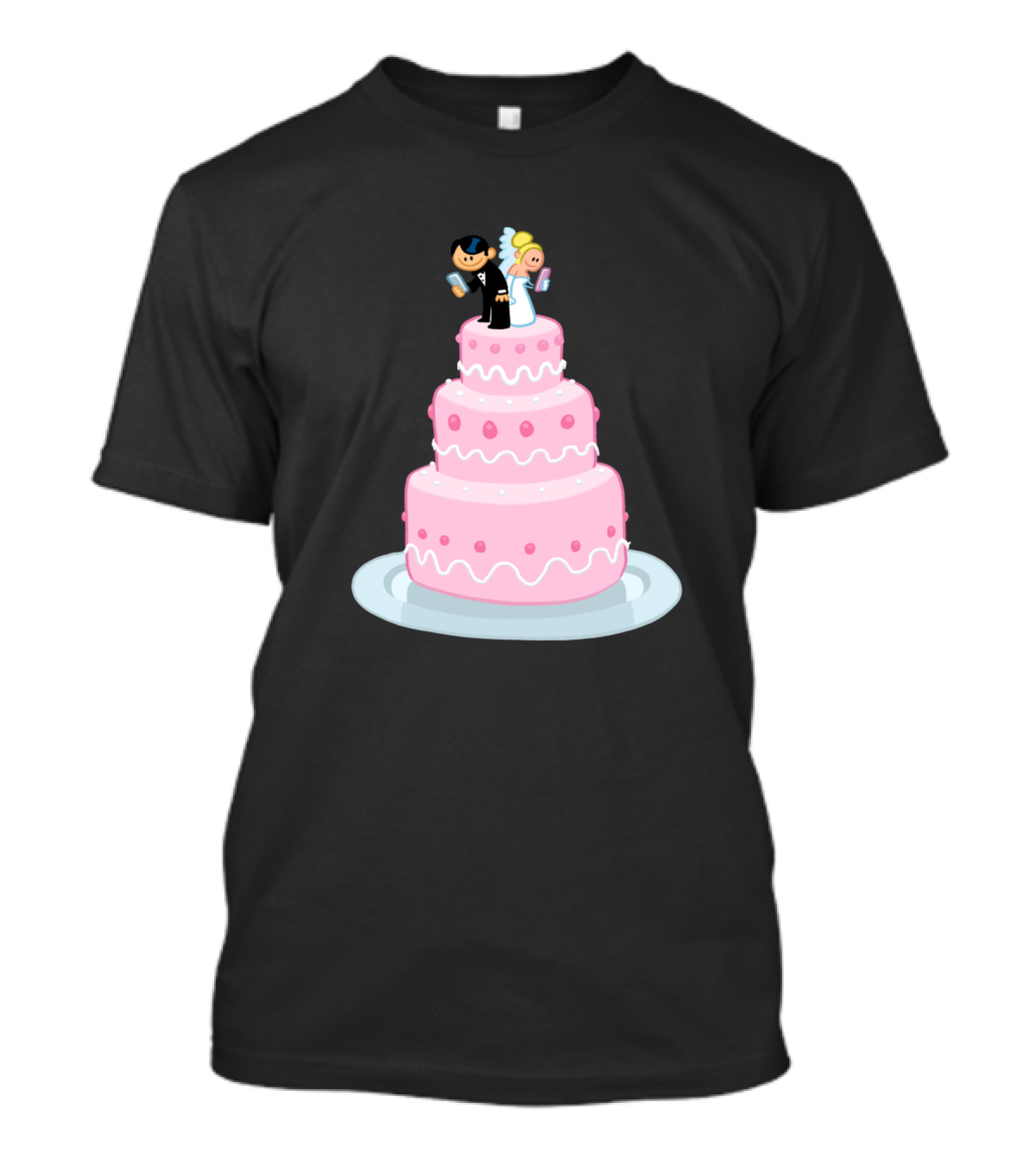 Bride And Groom On Pink Wedding Cake With Glue Reference T-Shirt