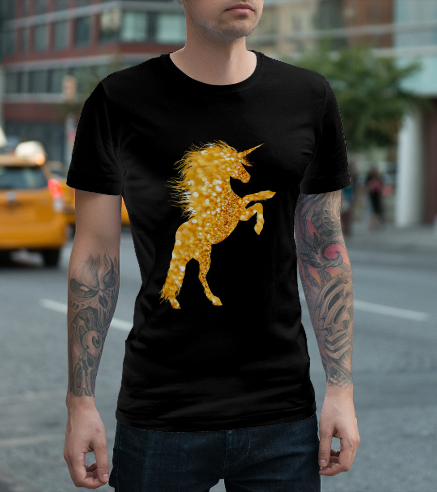 Gold Sparkly Unicorn Glitter Magic T-Shirt