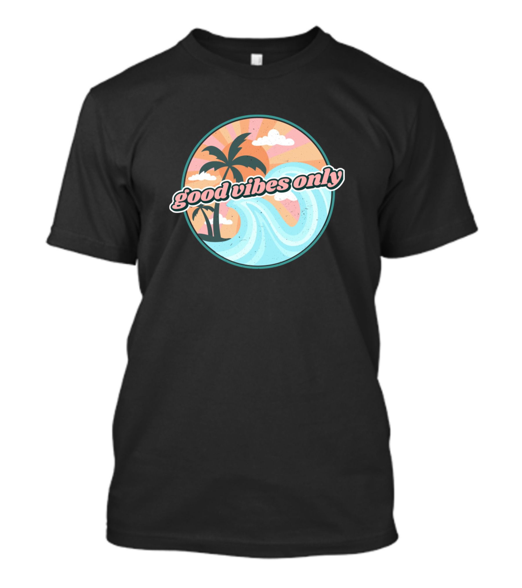 Good Vibes Only Palm Tree Ocean Wave Retro T-Shirt