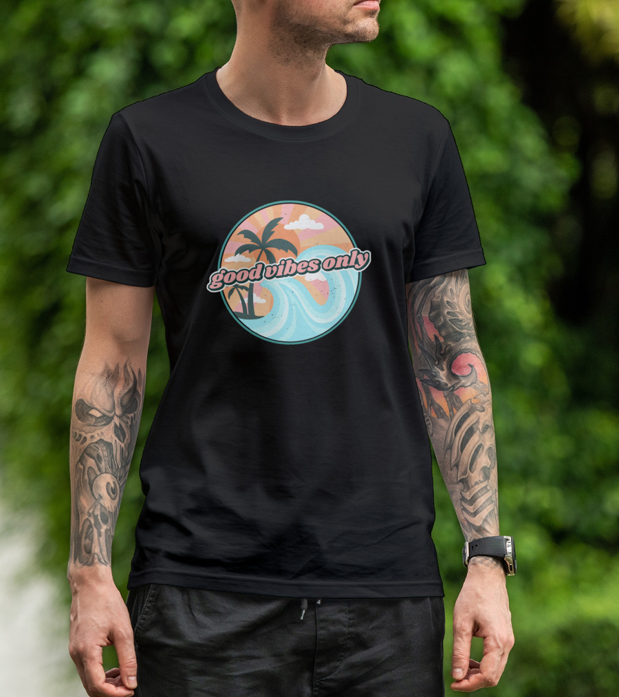 Good Vibes Only Palm Tree Ocean Wave Retro T-Shirt