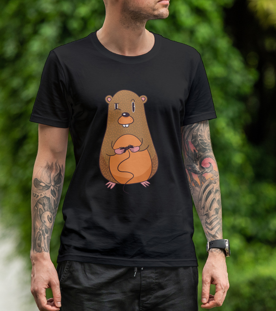 Gopher Gamer Cartoon Playing Video Game Controller T-Shirt