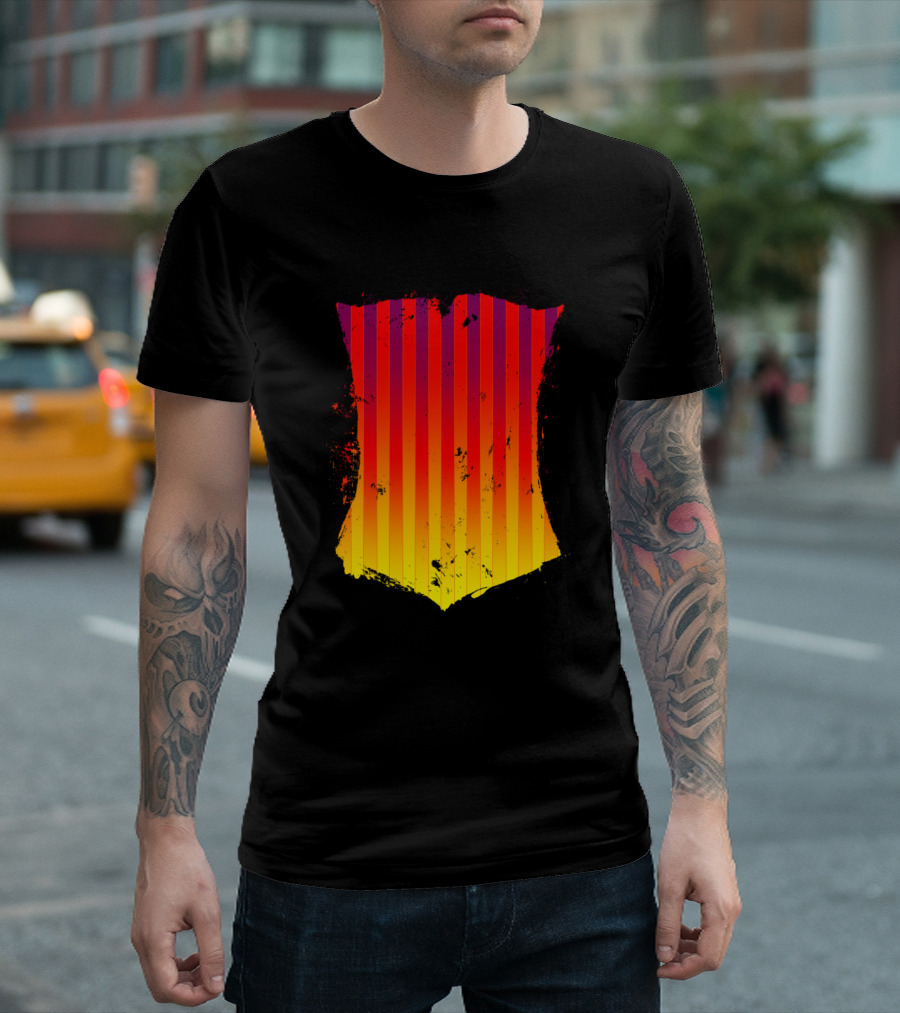 Gradient Stripes Pattern Bry Grunge Shield T-Shirt