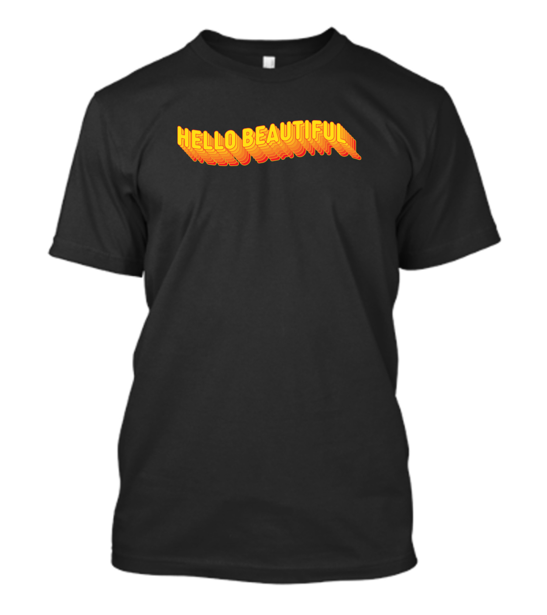 HELLO BEAUTIFUL Retro 3D Text Yellow-Orange Gradient T-Shirt