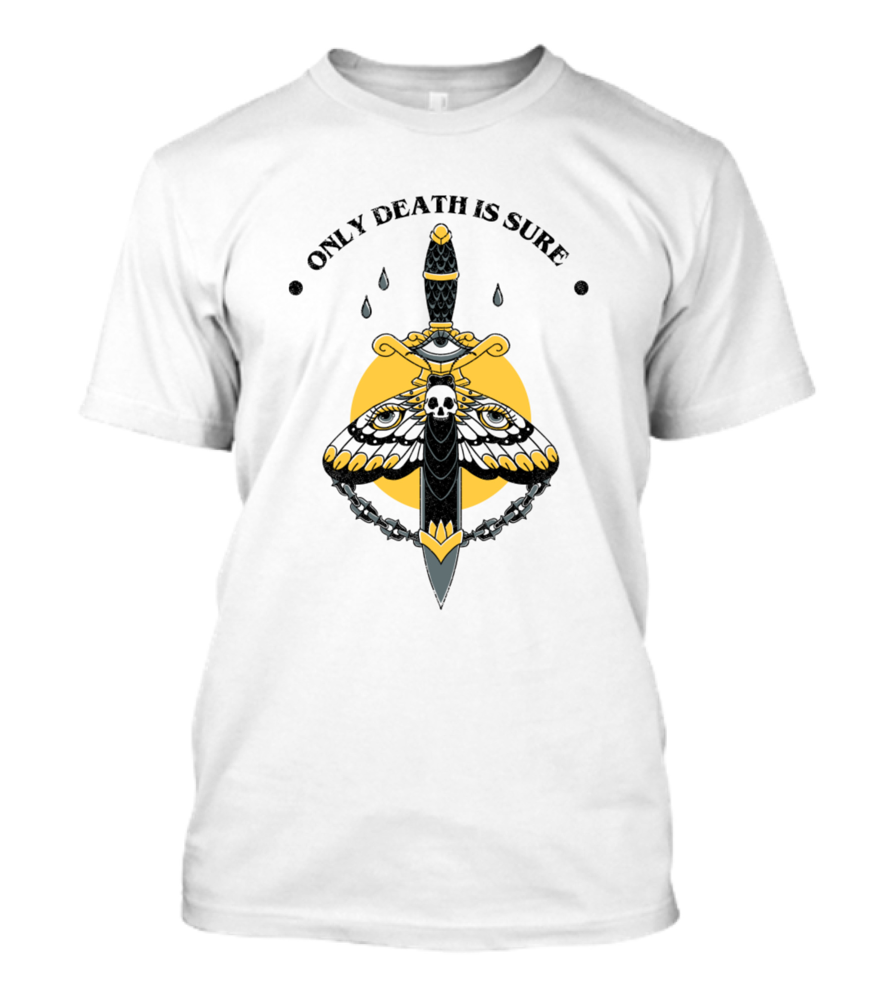 Only Death Is Sure Moth And Dagger With Skull And Moon T-Shirt