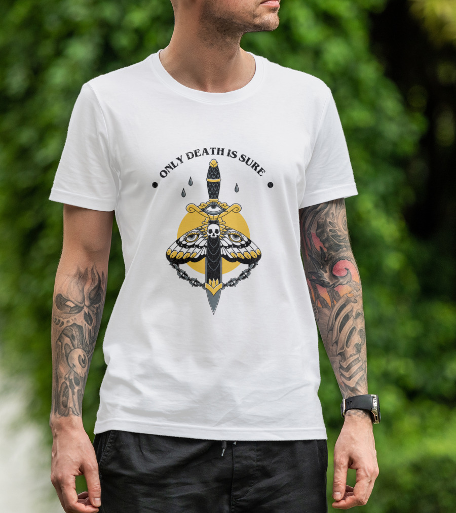 Only Death Is Sure Moth And Dagger With Skull And Moon T-Shirt
