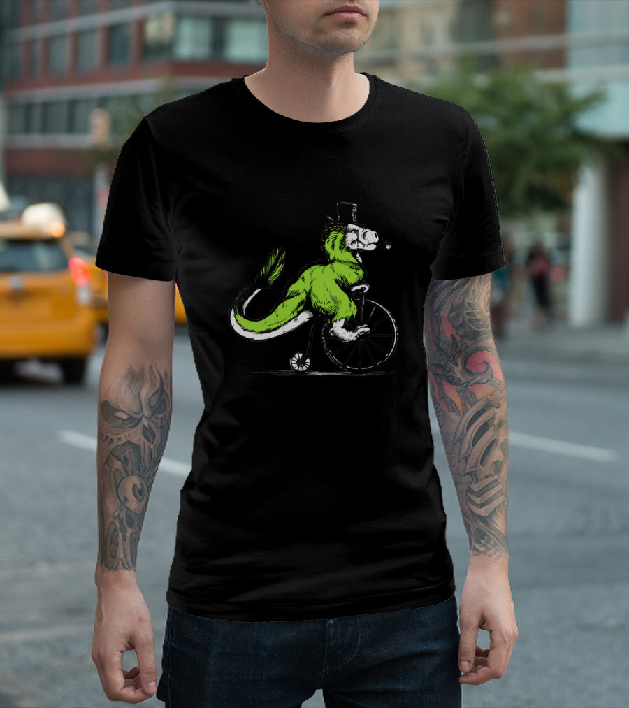 Penny Farthing Riding T-Rex with Top Hat and Cigar T-Shirt