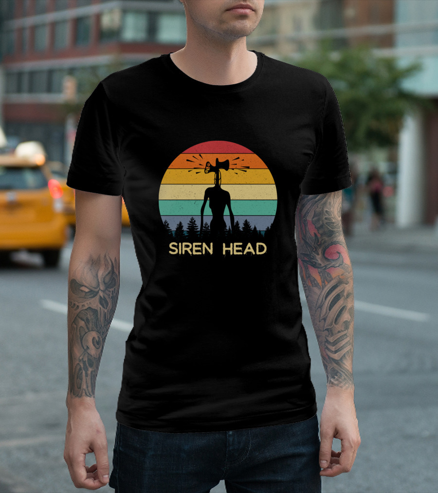 Retro 80s Siren Head Monster Forest Silhouette Vintage Sunset T-Shirt