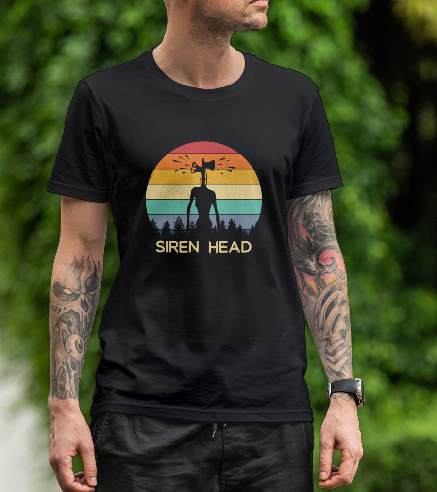 Retro 80s Siren Head Monster Forest Silhouette Vintage Sunset T-Shirt