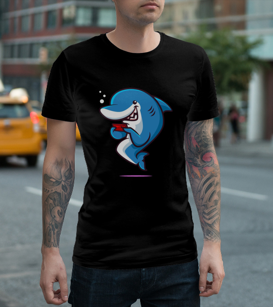 Shark Joyfully Using Red Smartphone T-Shirt