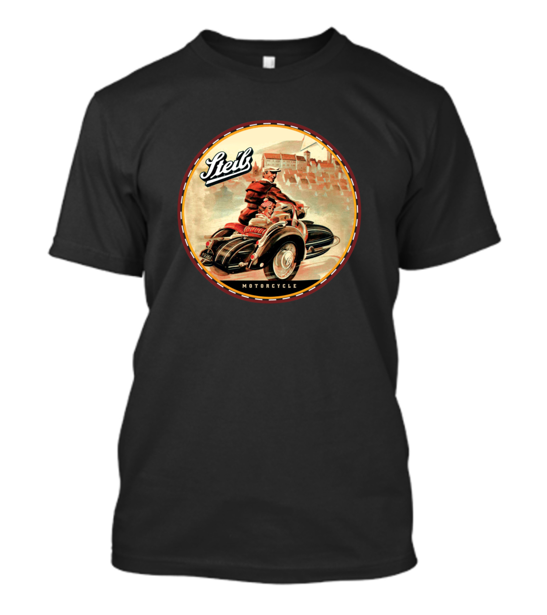 Steib Vintage Motorcycle Artwork Retro Rider Scene T-Shirt