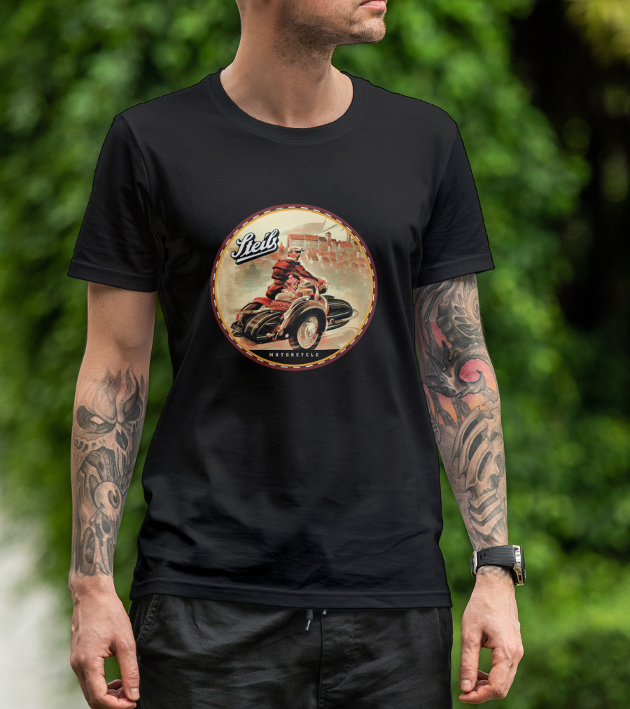 Steib Vintage Motorcycle Artwork Retro Rider Scene T-Shirt