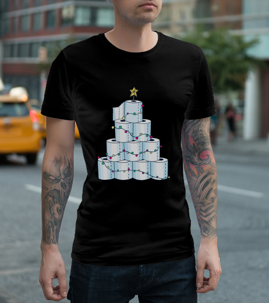 Toilet Paper Rolls Christmas Tree with Star and Lights T-Shirt