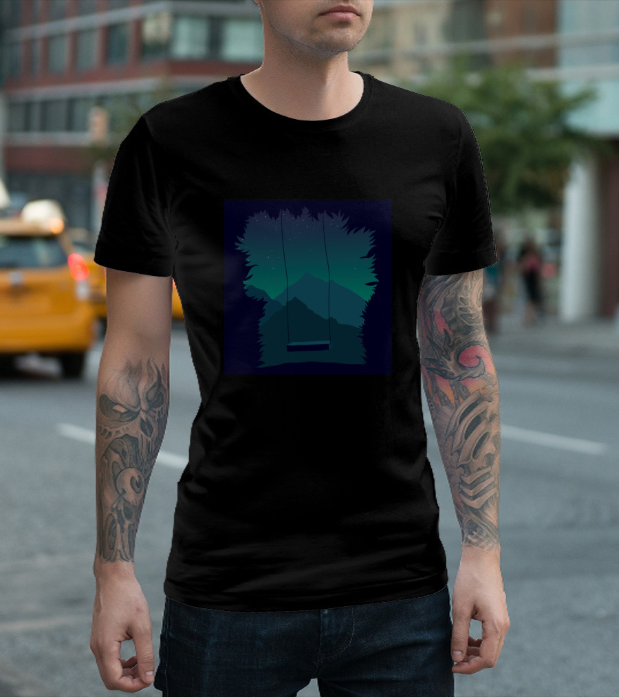 A Swing in the Dark Mountains Nature Night Sky T-Shirt
