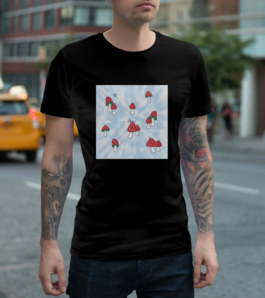 Aesthetic Red Mushrooms Blue Tie-Dye T-Shirt