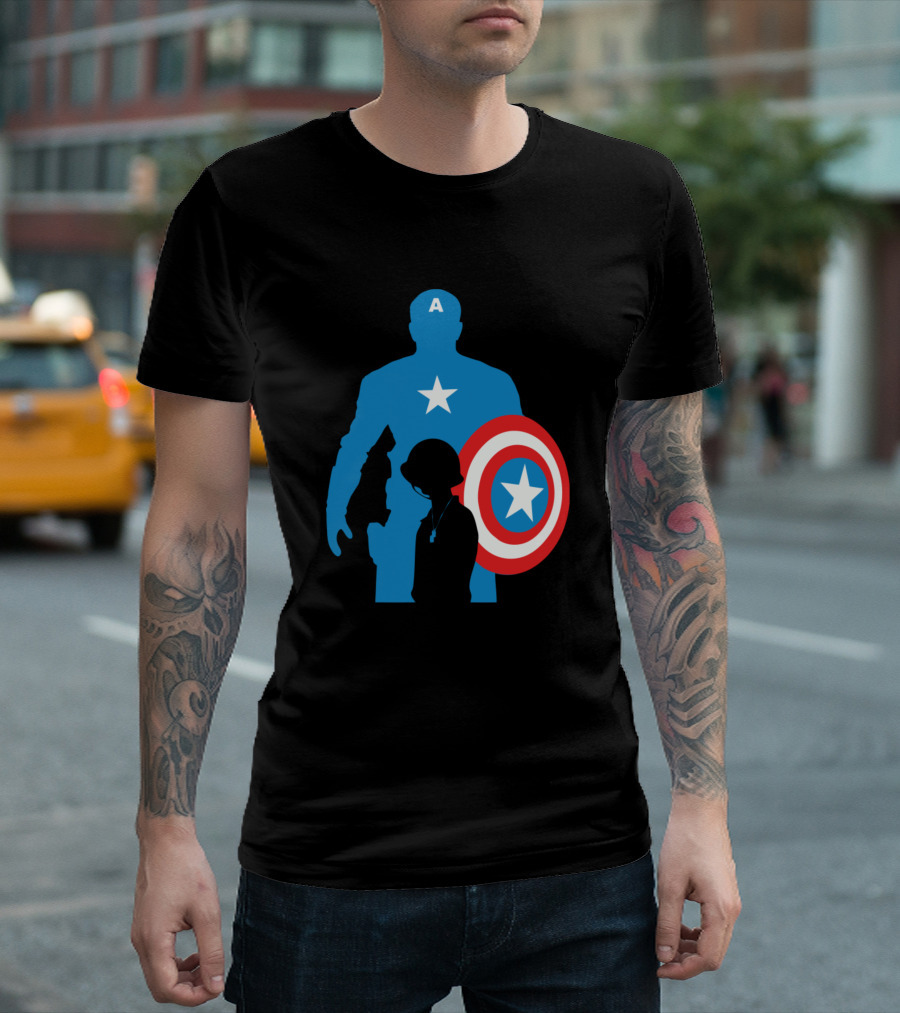 Captain America Silhouette With Shield And Heroic Child Inspiration T-Shirt