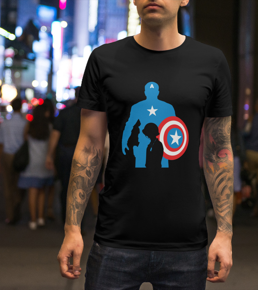 Captain America Silhouette With Shield And Heroic Child Inspiration T-Shirt