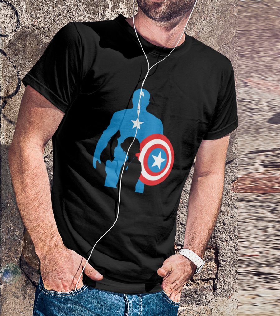 Captain America Silhouette With Shield And Heroic Child Inspiration T-Shirt