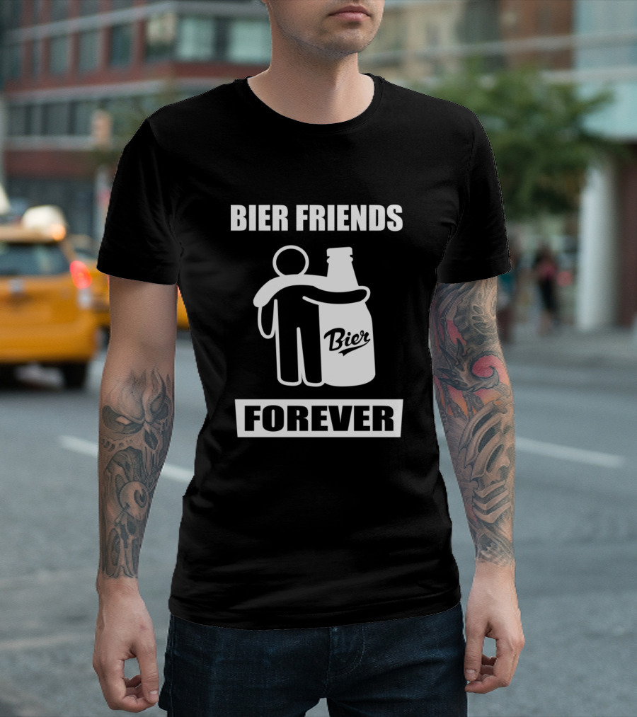 Bier Friends Forever Bier Bottle Hugging Figures T-Shirt