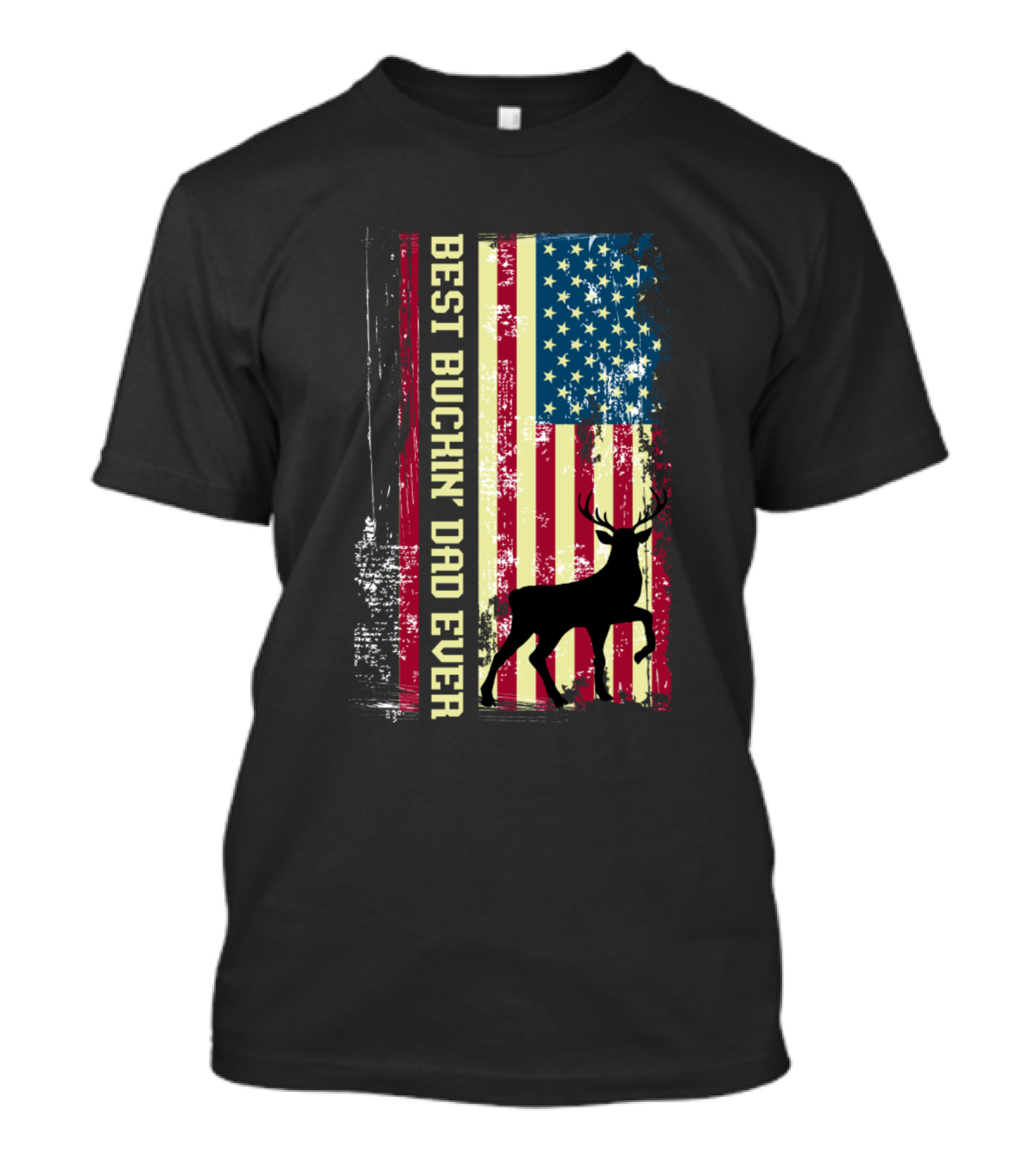 Best Buckin Dad Ever Hunting US Flag Deer Hunter T-Shirt