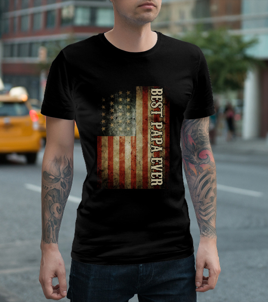 Best Papa Ever Vintage American Flag T-Shirt