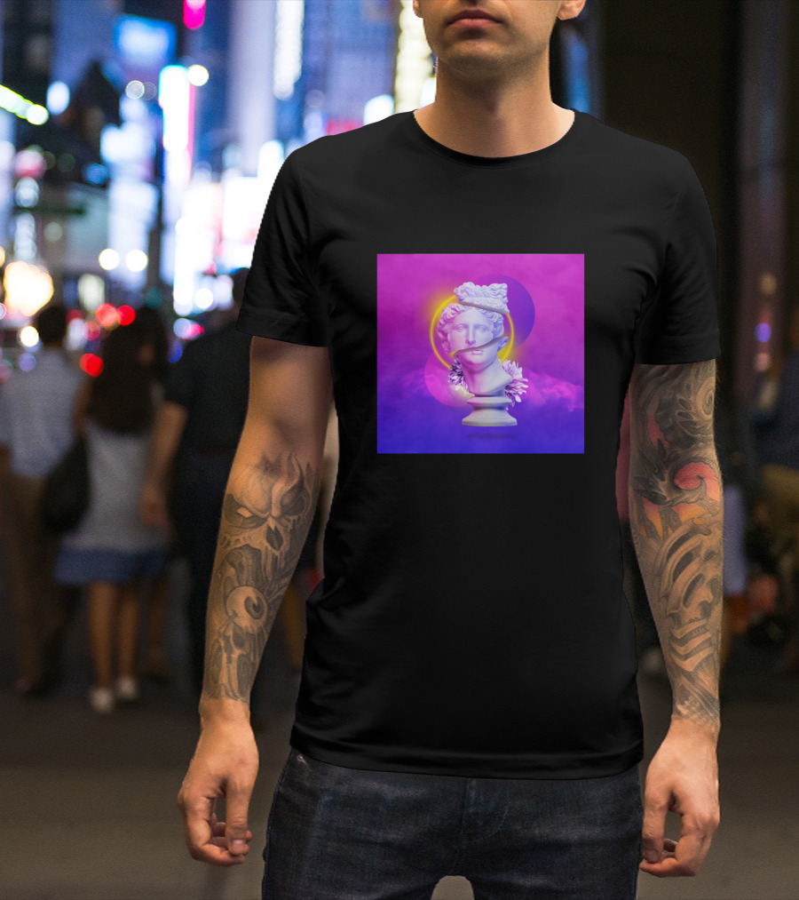 Broken Apollo Vaporwave Bust With Neon Glow T-Shirt