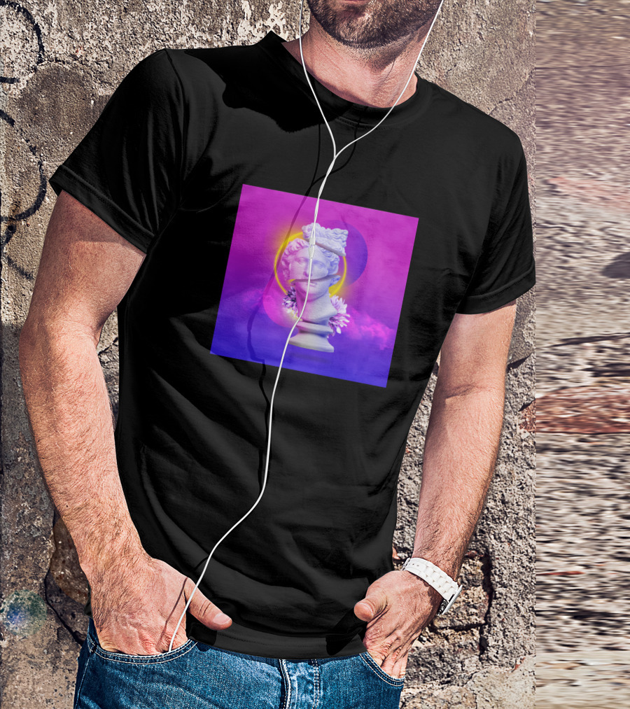 Broken Apollo Vaporwave Bust With Neon Glow T-Shirt