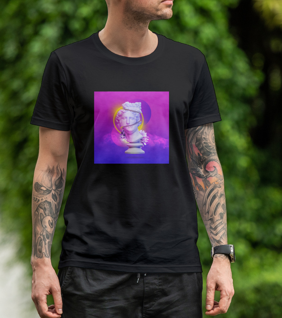 Broken Apollo Vaporwave Bust With Neon Glow T-Shirt
