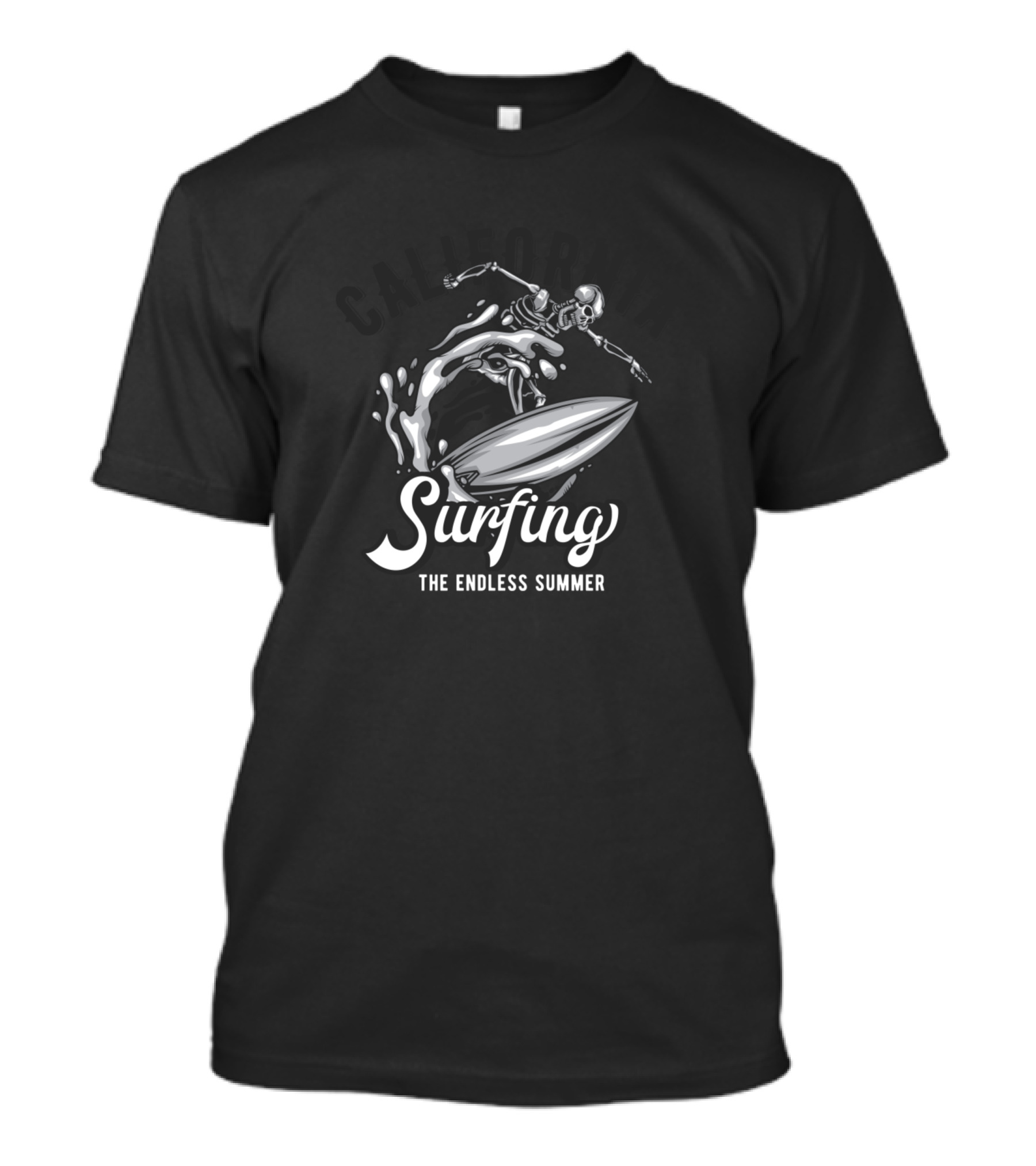 California Surfing The Endless Summer Skeleton Wave Ride T-Shirt